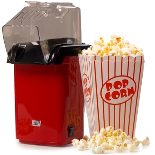 M4Y Popcorn Maker Machine, Electric Fat Free Healthy Air Popper, Popcorn Machine with 8 American Cinema Style Boxes, 1200W