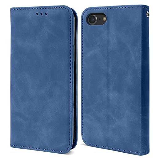 Moozy Marmor Blå Fodral för iPhone SE 2020, iPhone 8, iPhone 7 - Skal Korthållare Plånbok, Magnetiskt Vikbart Fodral, Retro Flip Case Cover Telefonskal med Korthållare och Stativ, Kortfack