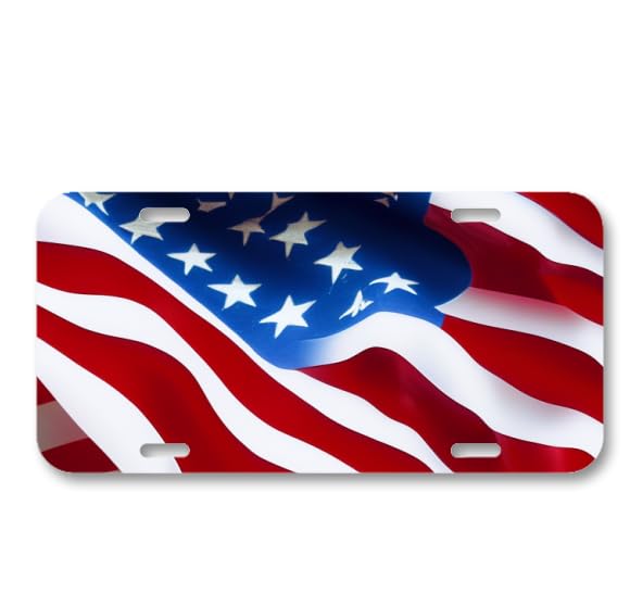 Aluminum Front License Plate for Front of Car - 12 x 6 Inches Aluminum Custom Vanity Car Tag for Men Women, Jesus Flag USA American Flag 1512