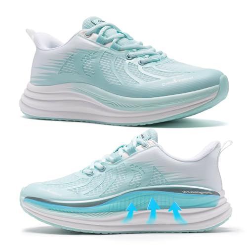 Women's Orthopedic Walking Shoes: Arch Support Orthotic Flat Feet Plantar Fasciitis Hammer Toes, Breathable Heel Spur Easy On/Off Leisure Tennis Hiking Trail Sneakers Mint Size 8