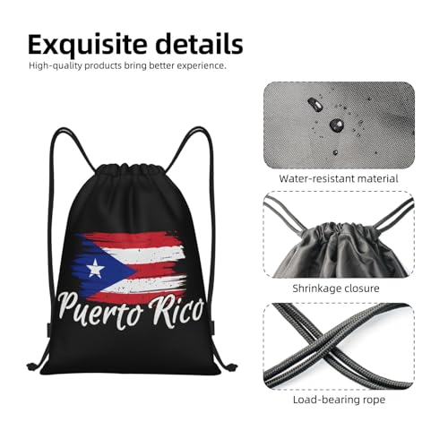 ASYG Cute Puerto Rico Flag Drawstring Backpack Sports Sackpack Gym Bags With Adjustable for Men Women4