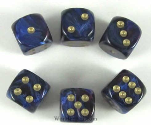 Wondertrail Royal Blue Scarb with Gold Pips 16mm D6 Dice Set of 6 WCX27627E6