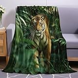 Grüner Dschungel Kuscheldecke 150 x 200 cm Tiger Weich Warme Fleecedecke Für Bett Couch Flanelldecke Als Sofadecke Wohndecke Tagesdecke