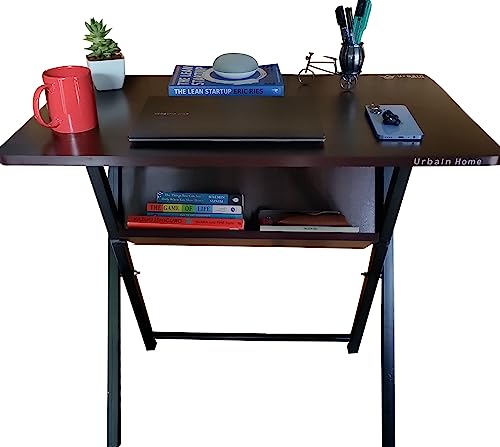 Urbain Home Quebec Foldable Study Table with Bookshelf, Computer Table for Home & Office, Heavy Duty Foldable Work from Home Desk (Dark Rosewood) - Image 7