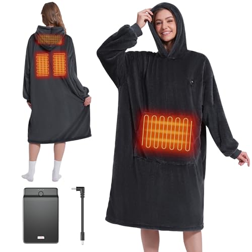 Beheizte Hoodie Decke mit Ärmeln,Heizdecke mit Ärmeln Kabellos mit Akku,10000mAh,Geschenk für Frauen,Tragbare Decke zum Anziehen Erwachsene Kuscheldecke,Weihnachtsgeschenke für Freundin Mütt