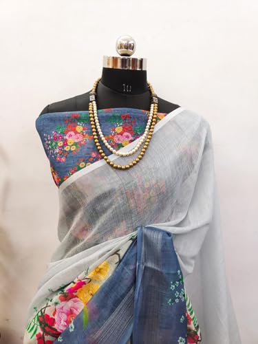 Image of C J Enterprise Women Banarasi Kanjivaram Style Linen Saree