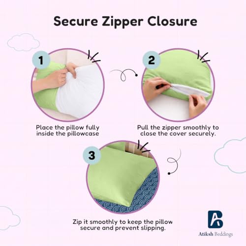 Image of Atiksh Beddings 12x16 Toddler Travel Pillow Cases, Pack of 2, 100% Egyptian Cotton, 600 Thread Count, Zipper Closure, Small Pillowcase for Kids, Daycare, Preschool & Travel, Sage Green