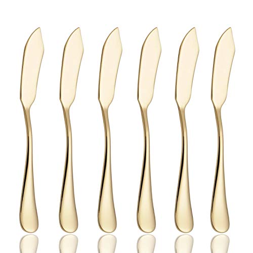 6 Piece Butter Knife 6-inch Stainless Steel Cheese Spreader Knives Set Table Silverware Dishwasher Safe, Packs of 6 (Gold)