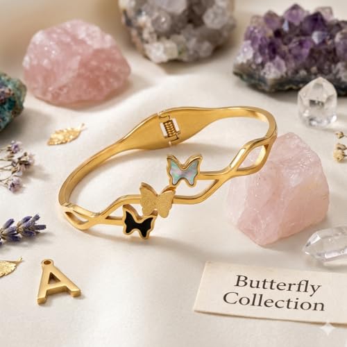 Image of Stylish Gold Plated Bangle for Women | Daily Use Stainless Steel Kada | Anti-Tarnish Waterproof Cuff | Multicolour Crystal Evil Eye | Daily Wear Bracelet For Womens | Premium Gift For Girl