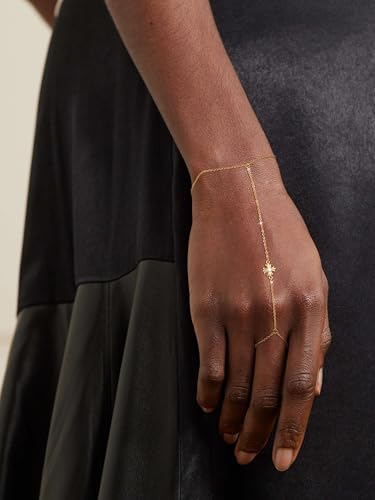 Image of Moodear Trendy Hand Chain Link Bracelet for Women - Dainty 14K Gold Plated Cross Ring Bracelet Chain Charm Bracelets Jewelry Gift