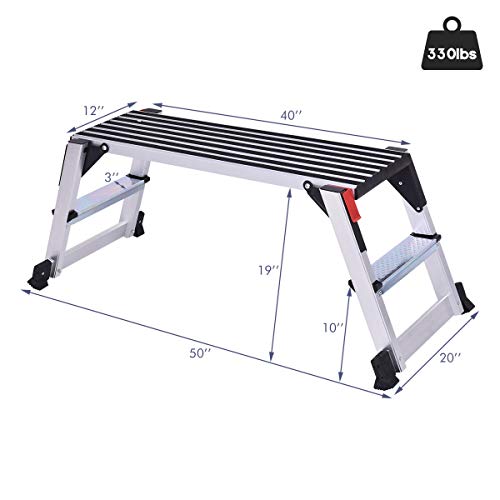 Giantex Aluminum Platform Non-Slip Folding Work Bench Drywall Stool Ladder 330lbs Capacity