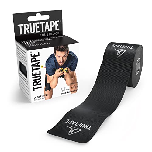 TRUETAPE® Kinesiotape – PRO Precut – 20 Streifen (25 cm x 5 cm) – Wasserfestes & Elastisches Kinesiologie Tape – Physiotape mit starker Klebekraft für den Sport – Schwarz