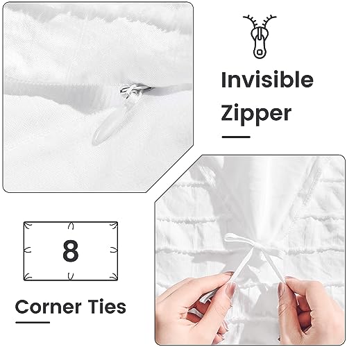 Image of NEXHOME PRO Duvet Cover, White 3 Pieces Boho Tufted Duvet Cover Set, Soft and Lightweight 100% Washed Microfiber Comforter Cover Set for All Season(White Cal King, 104 x 98)-No Comforter