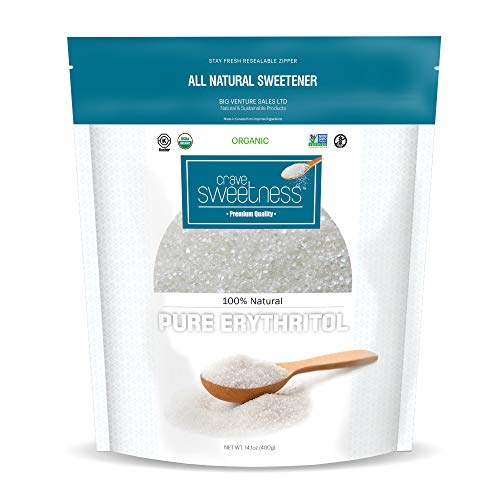 CRAVESTEVIA - Pure Erythritol - No Calorie Sweetener, Non-GMO, Natural Sugar Substitute - Ideal for Baking, Food, Beverages and Healthy Lifestyle - 400 Grams / 14.1 OZ