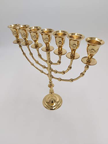 7 Branches Brass Pure Copper Menorah Modern Candle Holder Menora - 10.5" Inches Hight #TOP4