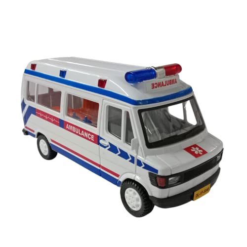 Image of Amisha Gift Gallery Ambulance Vehicle Car, White, Pack of 1 | Non Toxic Plastic, Pull Back Action, Soft Edges, 15 CM Length, 100 Gram