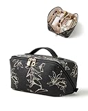 EACHY Travel Makeup Bag,Large Capacity Cosmetic Bags for Women,Waterproof Portable Pouch Open Flat Toiletry Bag Pattern Makeup Bag (F-Black-Large)