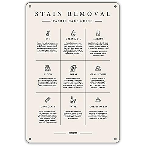 QIONGQI Funny Laundry Stain Removal Fabric Care Guide Metal Tin Sign Wall Decor Laundry Sign for Home Laundry Room Decor Gifts Cover