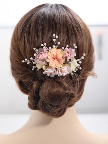 Peine para cabello de boda con flores de tela hecho a mano miniatura 1