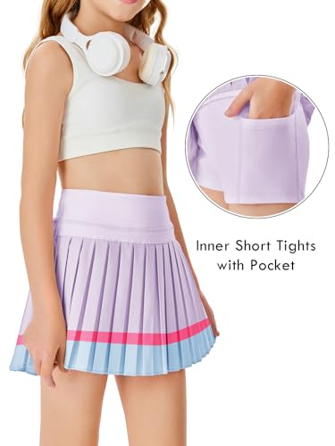Image of Haloumoning Girls Pleated Skirts with Shorts Athletic Tennis Skorts Sport Performance Skirt with Pockets 4-14 Years