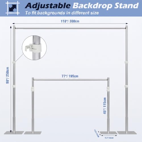 TOCRETOARE Heavy Duty Backdrop Stand, 8x10ft Pipe and Drape Backdrop Stand Kit with Upgrade Clip on Telescopic Poles Frame and Metal Base, Background Holder for Parties Wedding Birthday Photography by TOCRETOARE - Used condition - Image 2
