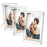AITEE 5x7 Acrylic Picture Frames 3 Pack, Clear Picture Frames with Stand, Magnetic Frame Lucite Frameless Transparent Floating Gift for Home Desktop Display