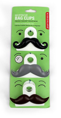 Kikkerland Mustache Bag Clips, Set of 3