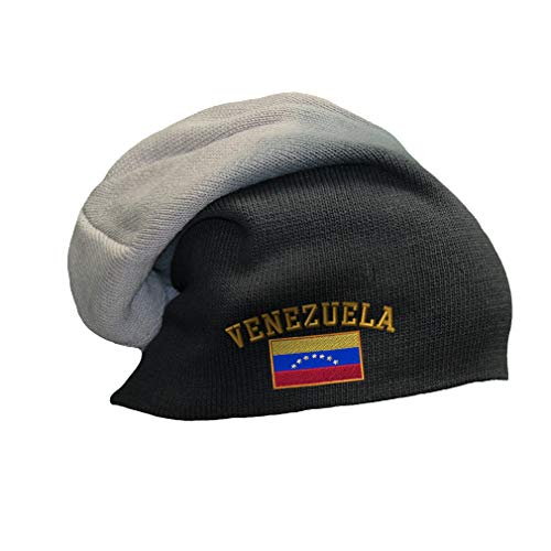 Speedy Pros Slouchy Beanie for Men & Women Venezuela Flag Embroidery Cotton Skull Cap Hats for Men & Women Black Grey 1 Size