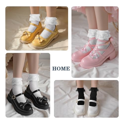 2pairs White Ruffle Socks for Women Turn-Cuff Lace Frilly Ankle Comfortable Cotton Princess Socks2