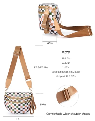 Image of FEIBOON Spacious Checkered Nylon Crossbody Bag Bum Bag Handbags Wallets for Women