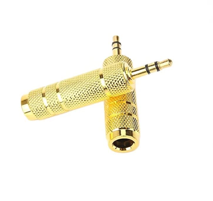 QBM 3.5mm Stereo Male to 6.3 mm Stereo Female Adapter Converter (Golden) (Pack of 2)-image-3