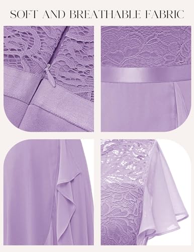 Image of BeryLove Formal Long Dresses for Women Wedding Guest Cocktail Bridesmaid | Airy Lace & Chiffon Evening Gown, Flutter Sleeve, Ideal for Mother of the Bride, Prom, Homecoming Party & Semi-Foraml Events