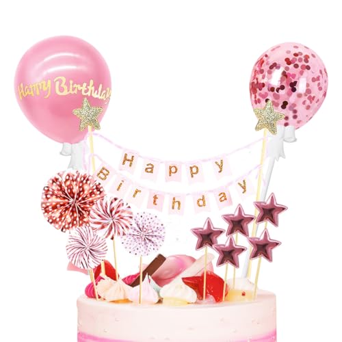Decoración para Tartas,Decoración para tartas de feliz cumpleaños,Decoración para Tartas de Cumpleaños, Happy Birthday Globos Estrella Cake Topper Decorar, Niños y Niñas, Adorno de pastel de bricolaje