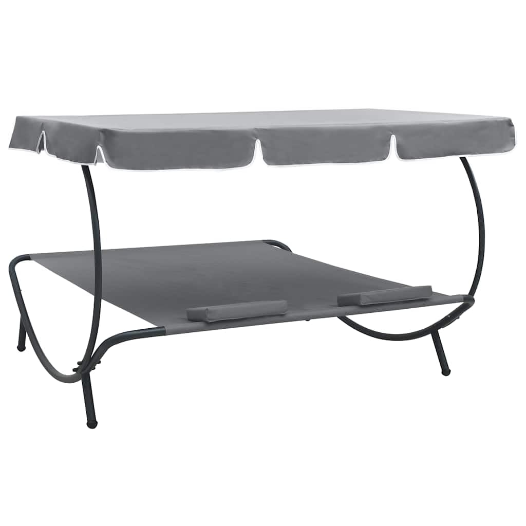 vidaXL Tumbona de Exterior con Dosel y Almohadas Gris