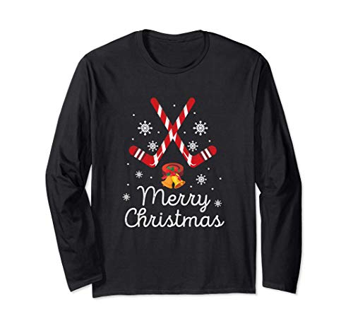 Hockey su ghiaccio Divertente Hockey su ghiaccio Buon Natale Maglia a Manica