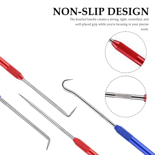 Image of Salior 4PCS CarbonSteel Hook Tool and Pick Set,Double End Pick and Hook Set Auxiliary Dismantling Fittings,Universal O Ring Pick Set and Hook Tool Car Accessories Fit for Most Vehicles (Red+Blue)