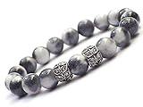  Bracelet pour femme en perles de jade naturel noir et blanc et perles centrales avec cristaux