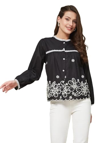 Image of J TURRITOPSIS Women's Pure Cotton Schiffli Embroidered Shirt