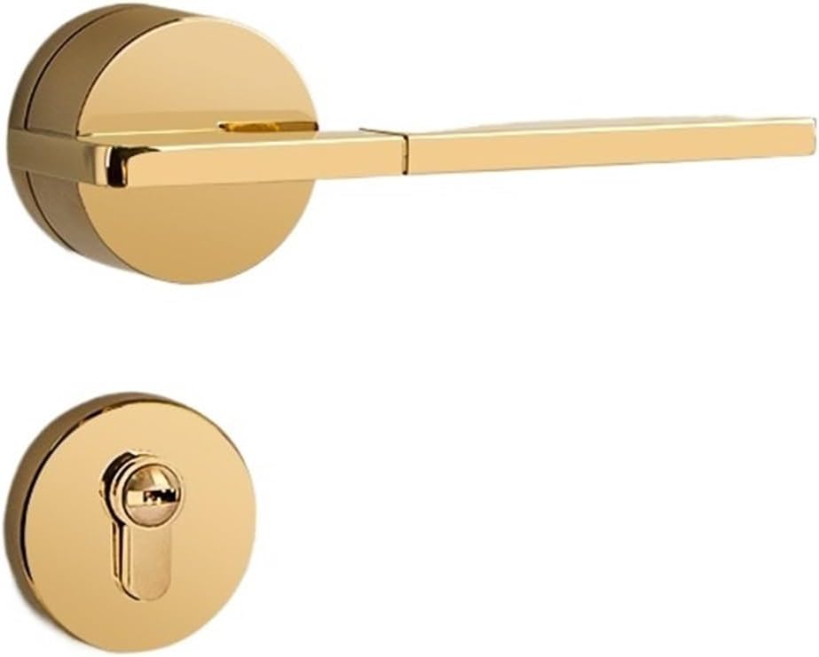 Magnetic Silent Door Lock Light Luxury Modern Minimalist Wooden Door Lock Genuine Leather Indoor Home Bedroom Nordic Room Door Lock Split(Bright Golden Magnetic)