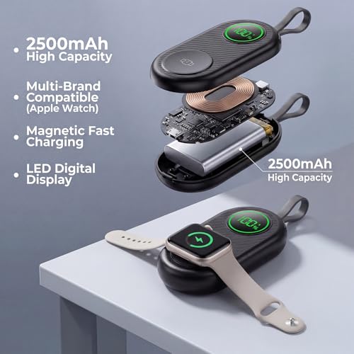 2026 Upgraded 2500mAh Portable Charger for Apple Watch 2-in-1 Wireless | Magnetic Fast Charging for Apple Watch Charger - Compact iWatch Accessories for RV, Camping, Car & Travel Essential - image 2