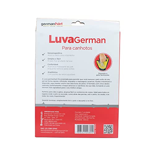 Germanhart Luva Escova Canhota Tira Pelos Nanomagnética para Cães e Gatos, Amarela