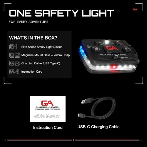 Image of Guardian Angel Elite Series Safety Light (White Front & Blue /Yellow Rear) - Rechargeable, Magnetic, Hands-Free Wearable & Mountable LED Flashlight for Construction, Roadside, Towing, & Industrial PPE