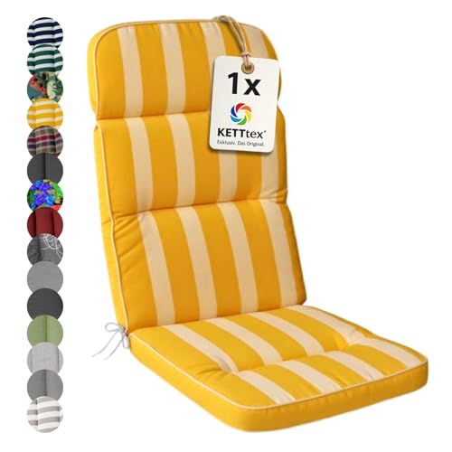 KETTtex EXKLUSIV Auflage Hochlehner gelb gestreift I Gartenstuhl Polster 120x50x7cm I hochwertige & Pflegeleichte Sesselauflage I Wetter- & formbeständige StuhlauflageI KTH3 Sitzauflage