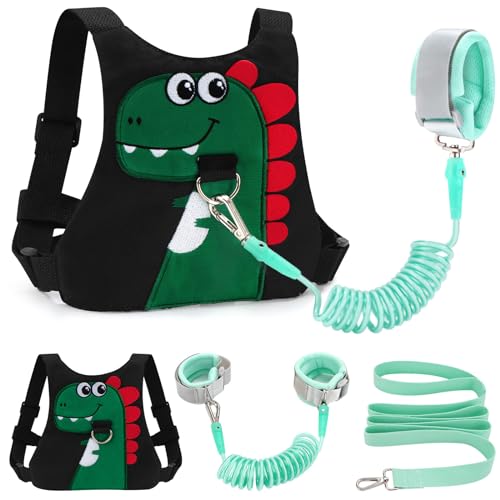 Toddler Leash-Baby Walking Safty Harness and Child Anti Lost Wrist Link for Girls/Boys Travel (Black)