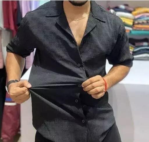 Image of FUNKY RICH Funkyrich Textured Popcorn Shirts for Men || Casual Shirt for Men || Shirt for Men|| Men Stylish Half Sleeve Shirt || Men Fancy Shirt