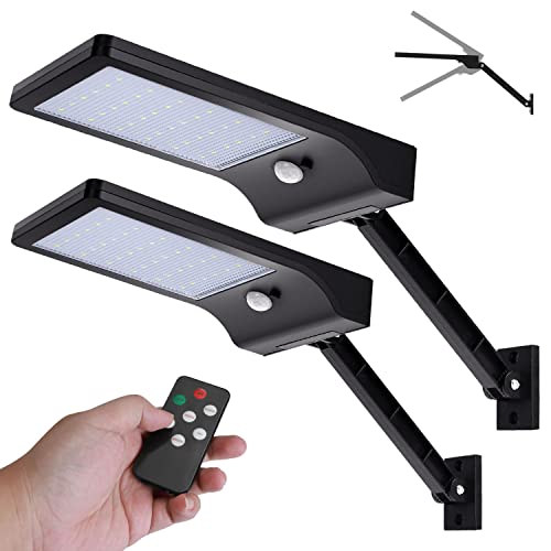 Solar Lights Outdoor, Angle Adjustable Solar Security Lights Remote Control Solar Wall Light IP65 Waterproof Solar Powered Lights, Dimmable Motion Sensor Lights Outdoor for Garden Door Garage, 2 Pack