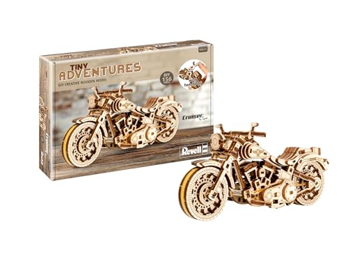 Revell Tiny Adventures 00614 – Moto Cruiser V-Twin – Maquette en bois à l'échelle 1/13 – avec moteur Pull Back & Go – Longueur 18 cm