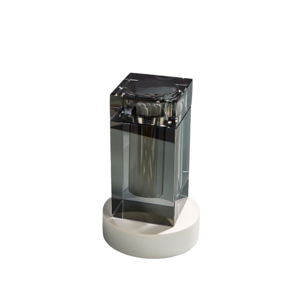 Tianshengqi Grey Clear Glass Toothpick Box Square Crystal Holder With Lid Simple Home Cotton Swab Hotel Storage Jar(Grey)