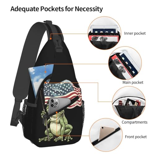 Frog Holding American Flag Sling Backpack Unisex Crossbody Chest Bag Shoulder Chest Bag For Women Men Hiking Travel4