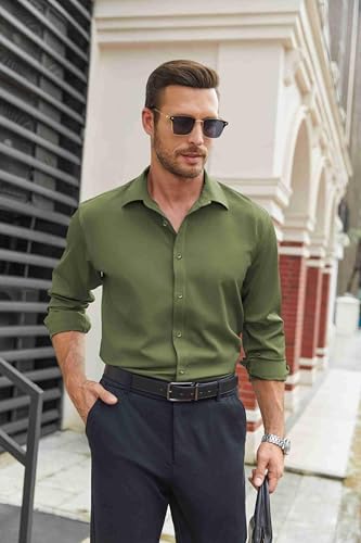 Image of COOFANDY Mens Stretch Dress Shirts Long Sleeve Button Down Shirt Regular Fit Formal Business Shirts
